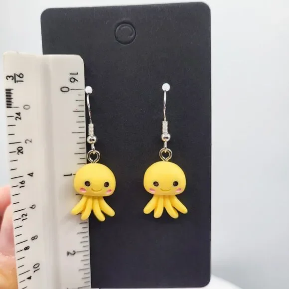 Yellow Octopus Earrings - Picture 2 of 3